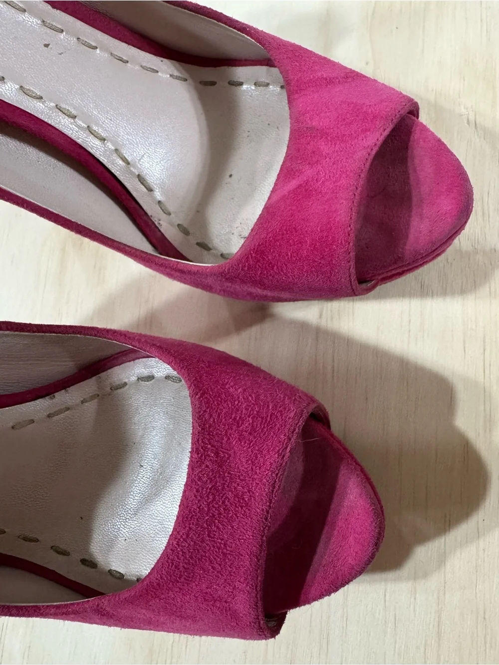 Miu Miu Hot Pink Suede Peep-Toe Platform Pumps